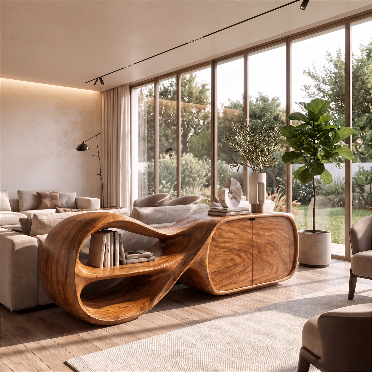 Modern Sideboard With Sculptural Curved Frame For Living Room