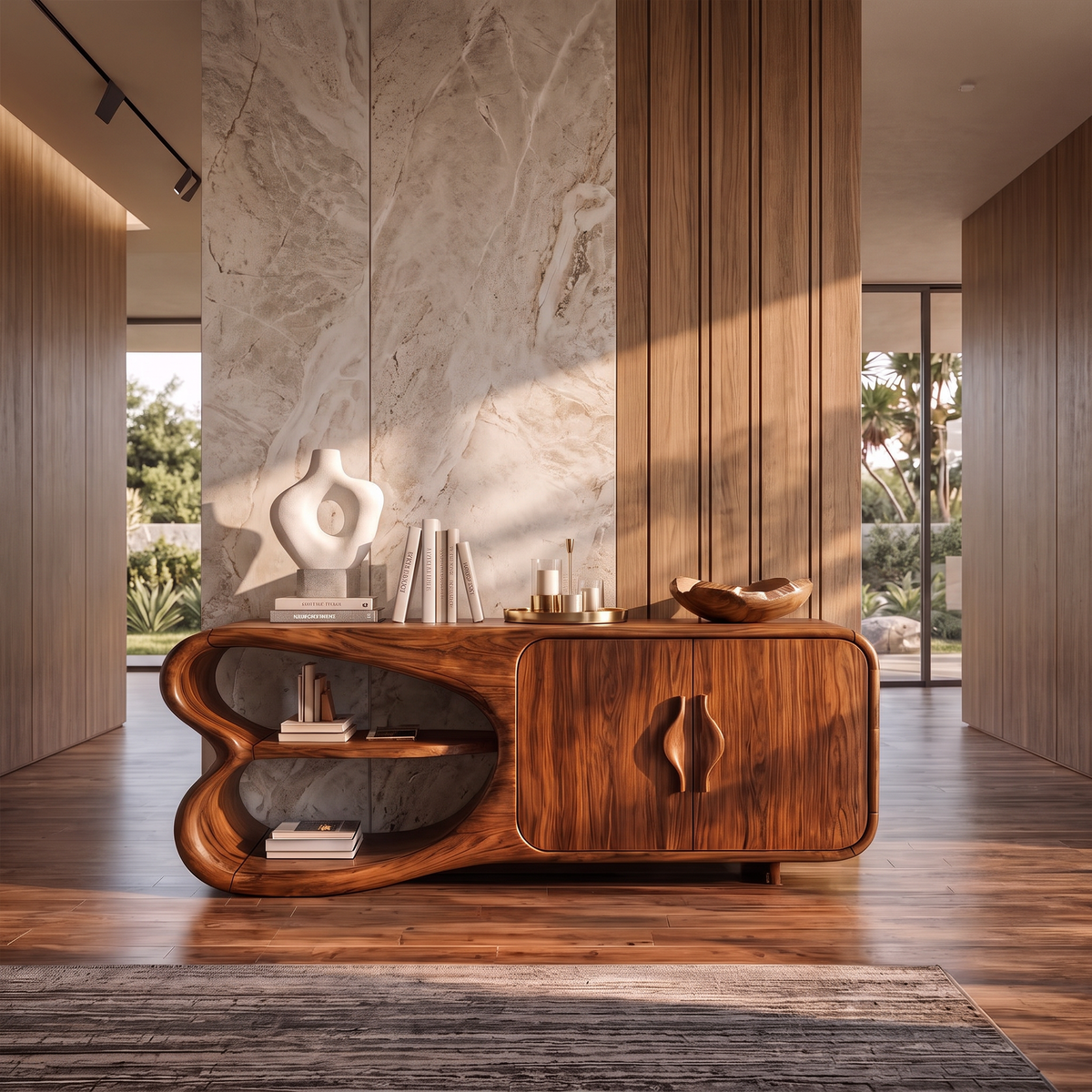 Minimalist Sideboard With Artistic Side Compartments For Living Room