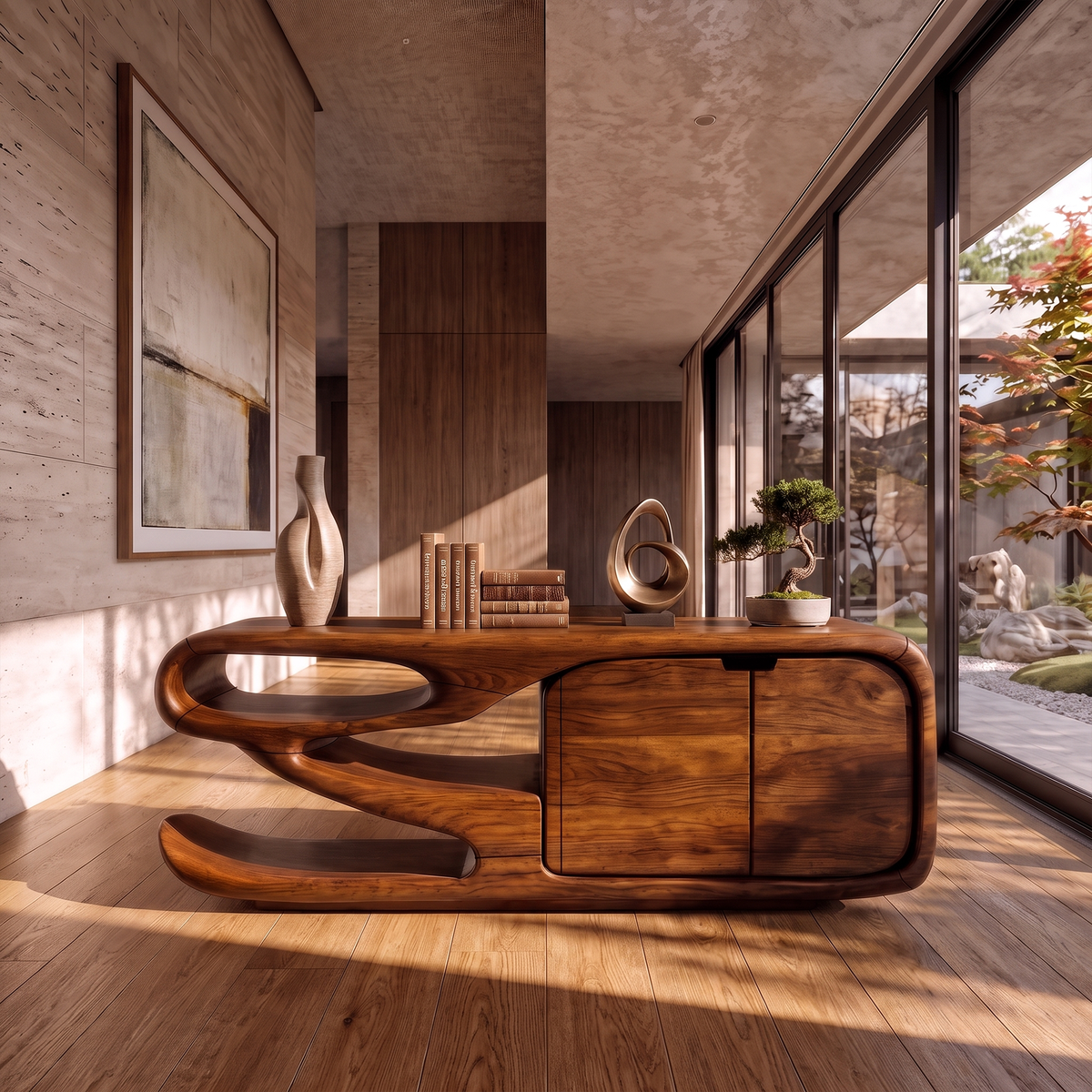 Scandinavian Sideboard With Asymmetrical Display Compartments For Living Room
