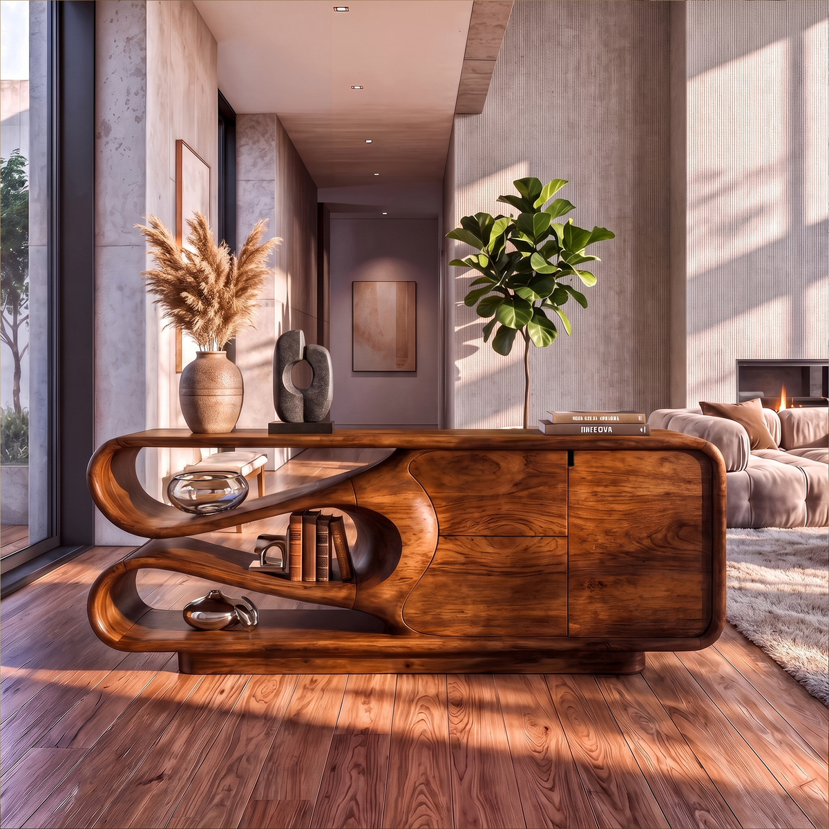 Organic Sideboard With Integrated Drawers And Flowing Silhouette For Living Room