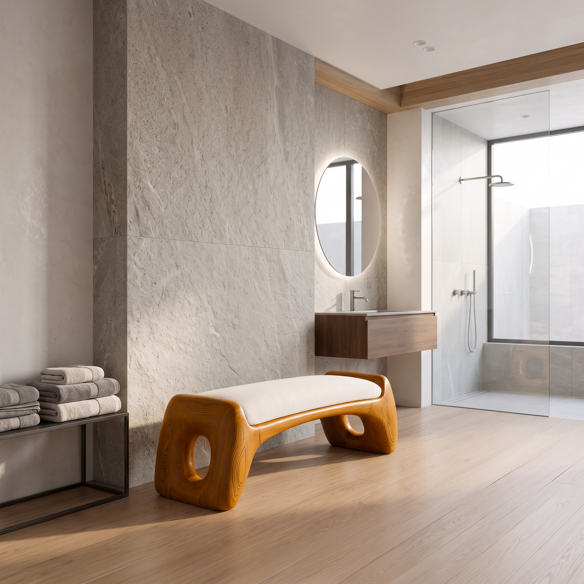 Natural Halloween Statement Bench With Soft Sculptural Form For Dressing Room