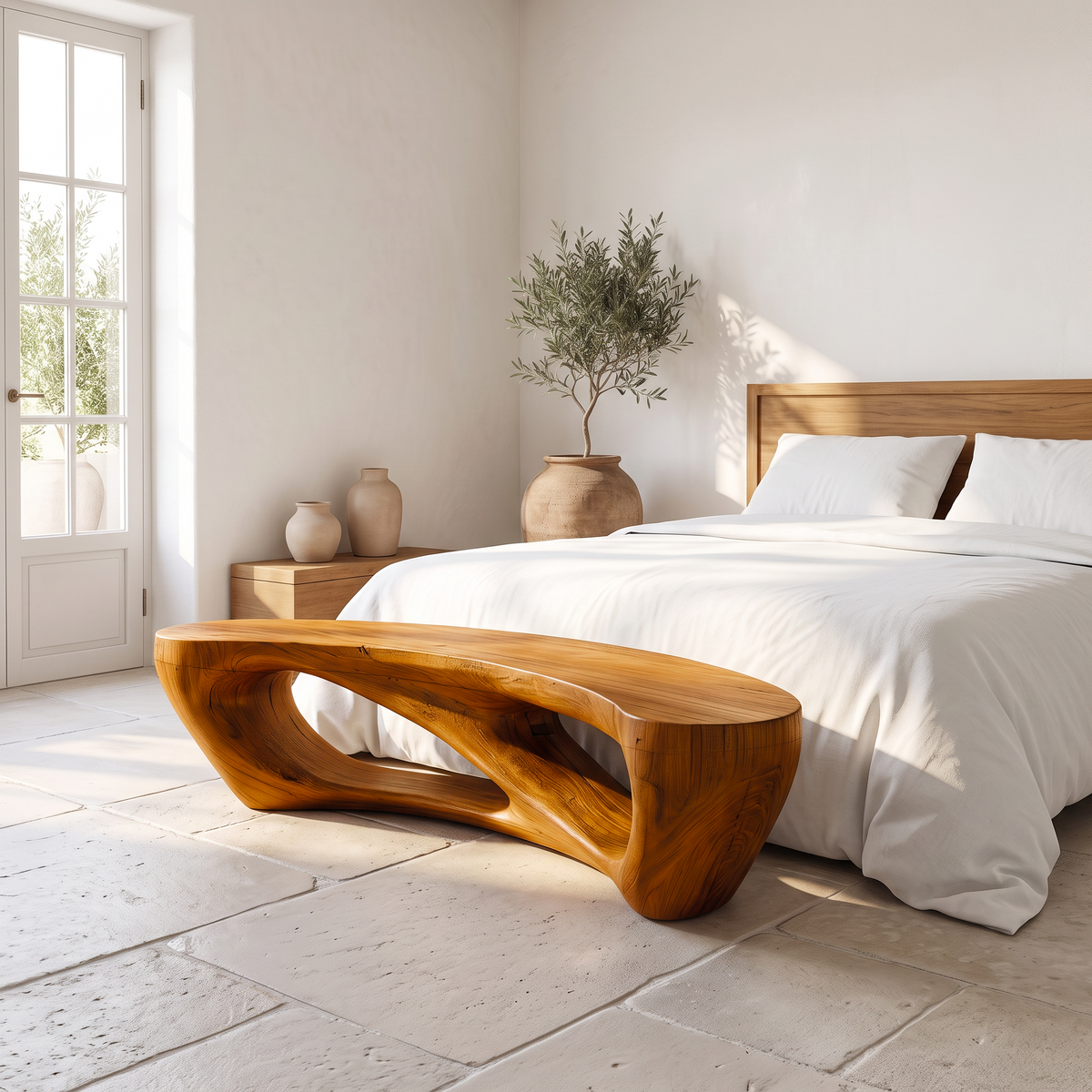 Mid Century Accent Bench With Rounded Arch Base For Bathroom