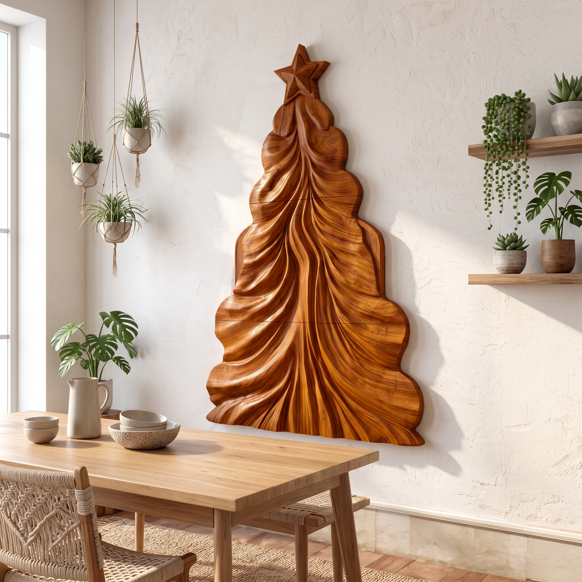 Contemporary Wooden Christmas Decor With Curved Openwork Design For Living Room