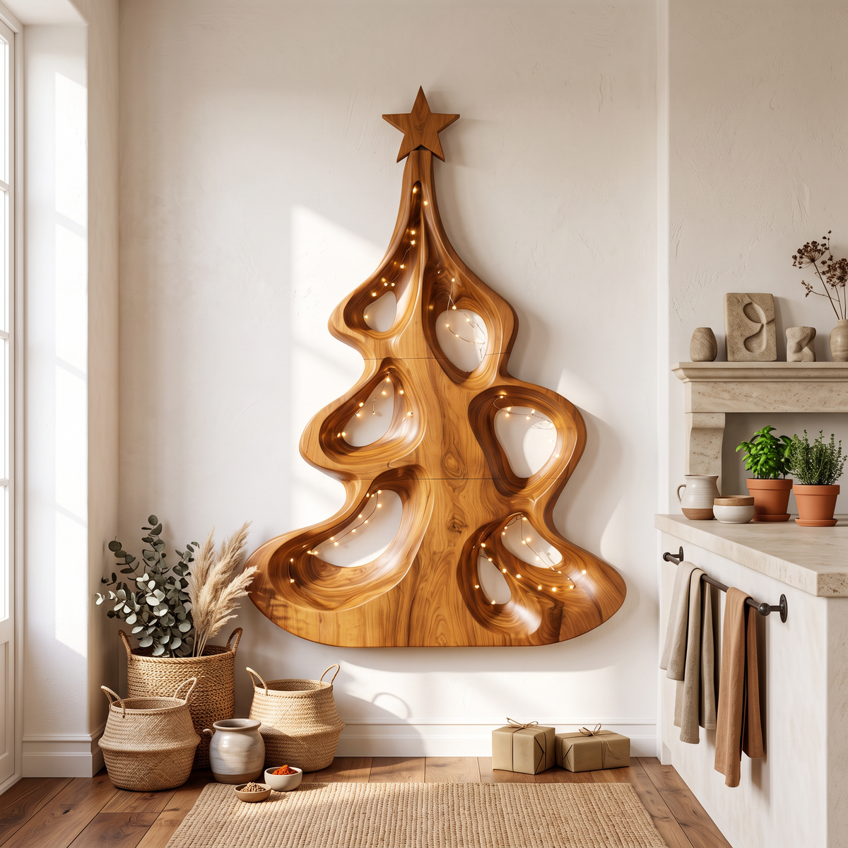 Modern Christmas Wall Decor With Artistic Hollow Tree Form For Entryway