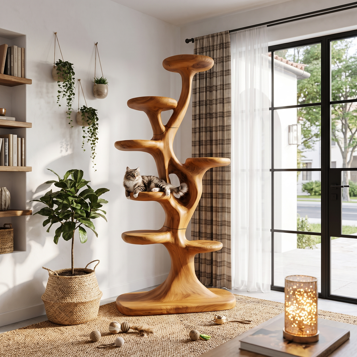 Modern Tree Shaped Cat Tree With Multi Level Platforms For Indoor Cats