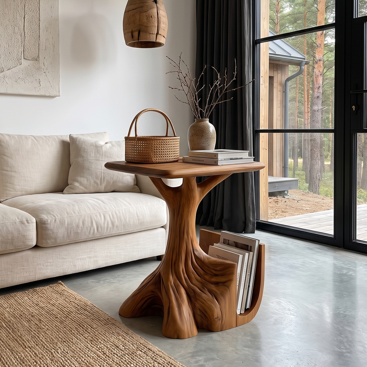 Contemporary Sculptural Side Table With Tree Inspired Base For Living Room