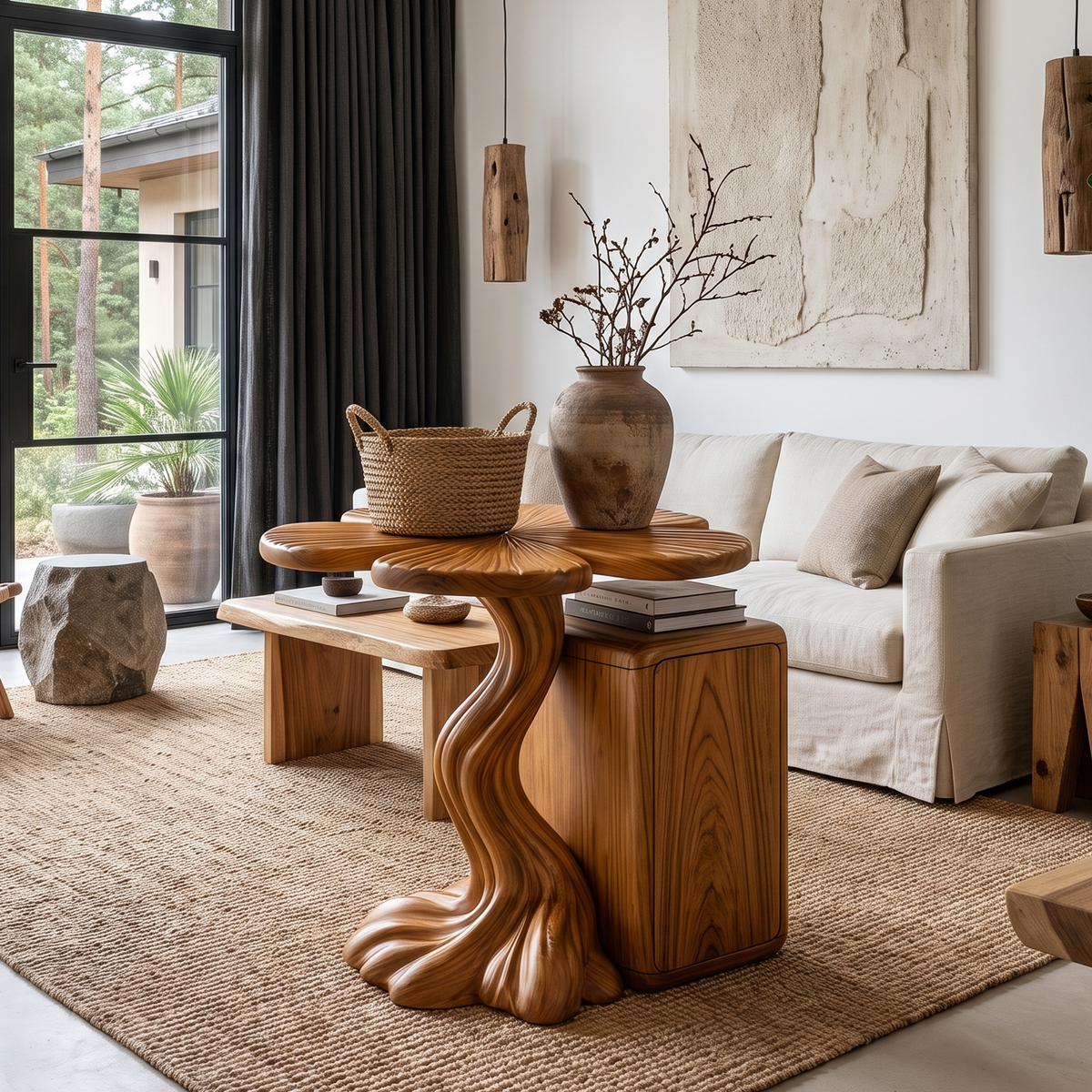 Modern Side Table With Tree Inspired Base For Living Room