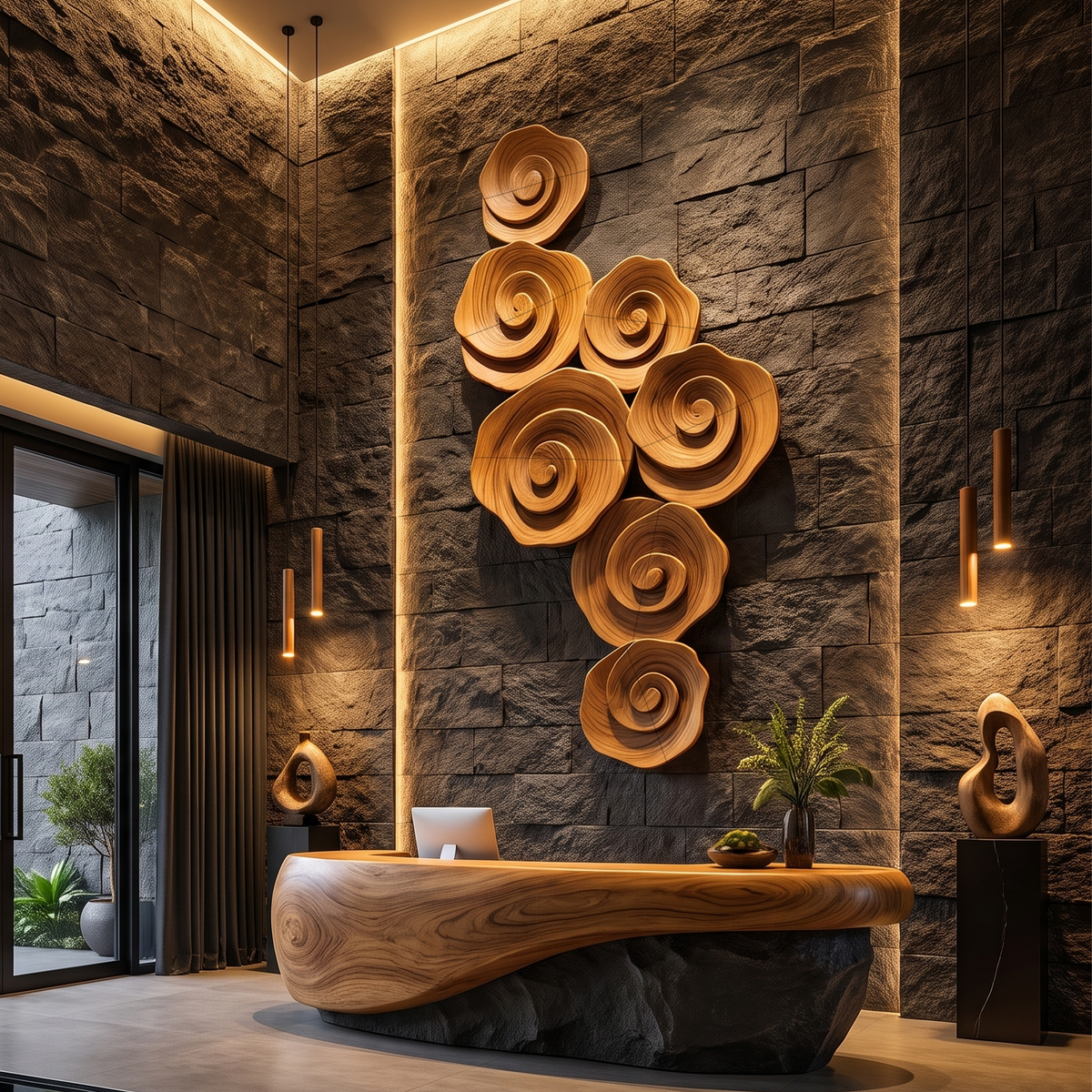 Contemporary Flower Wall Art With Sculptural Spiral Form For Entryway