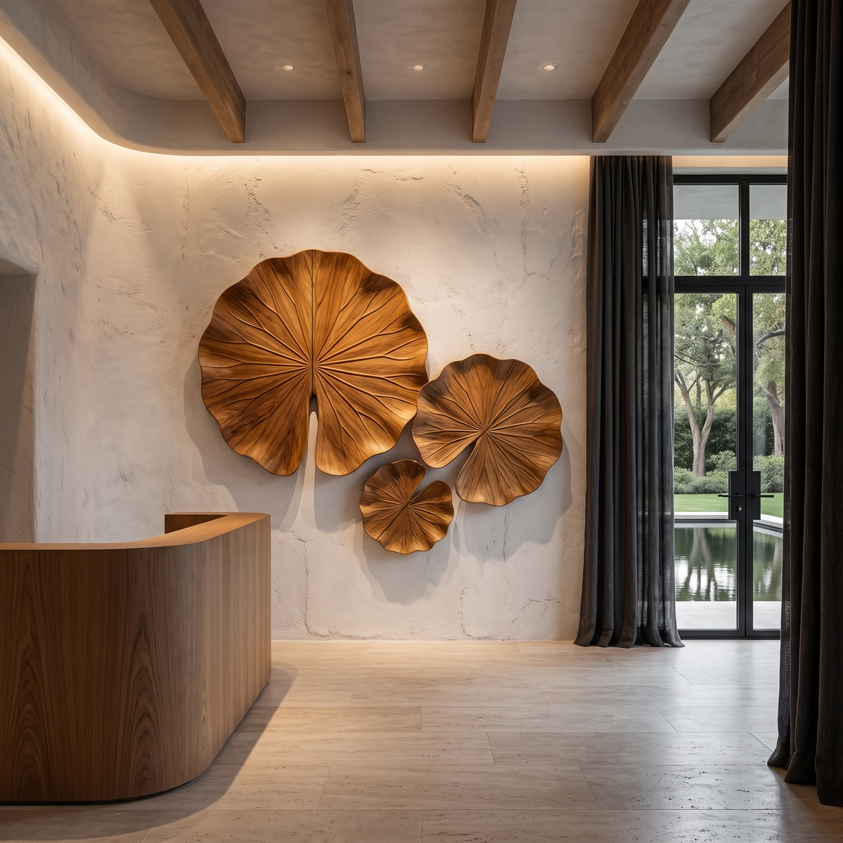 Modern Wood Wall Sculpture With Abstract Floral Design For Living Room