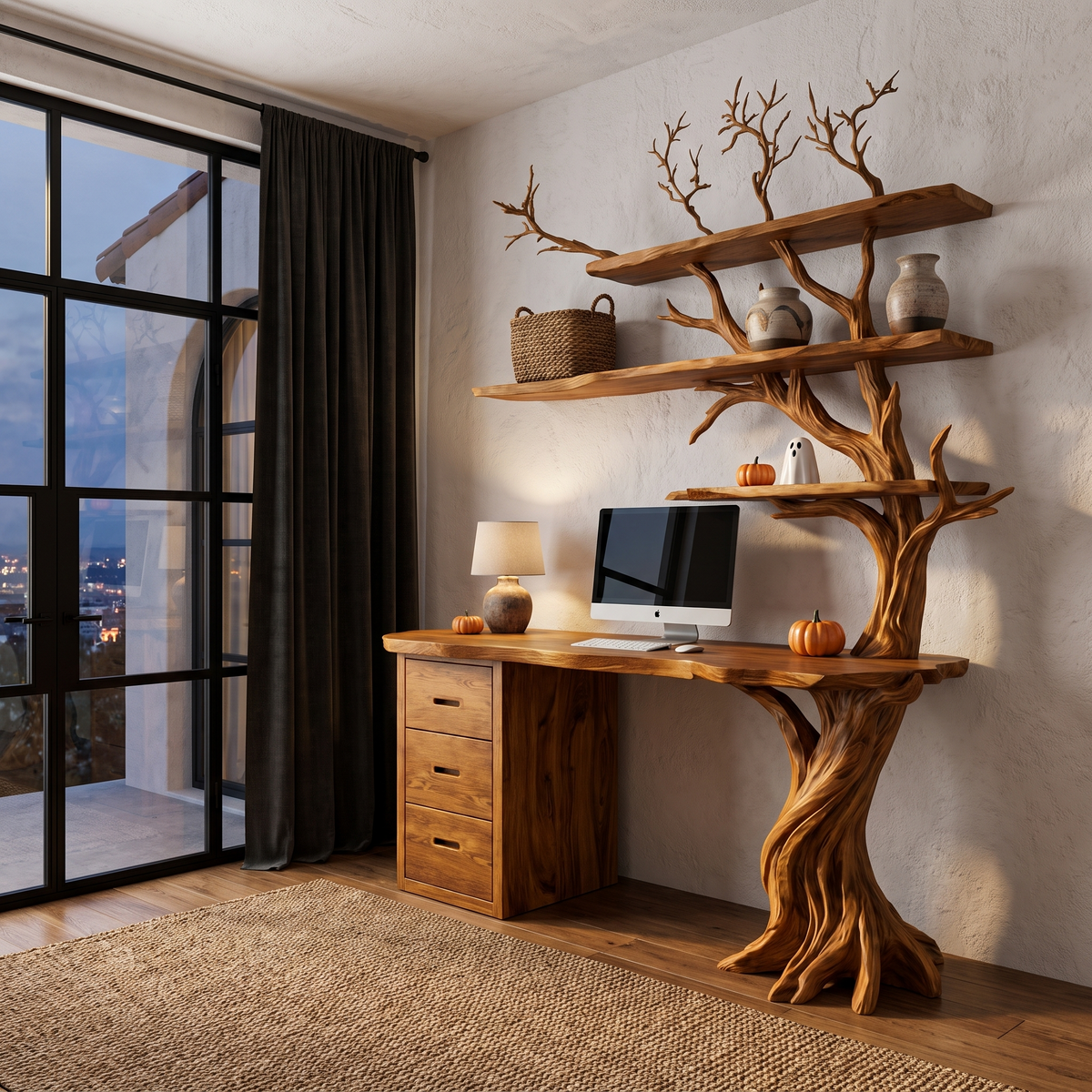 Contemporary Halloween Writing Desk With Haunted Tree Silhouette For Bedroom