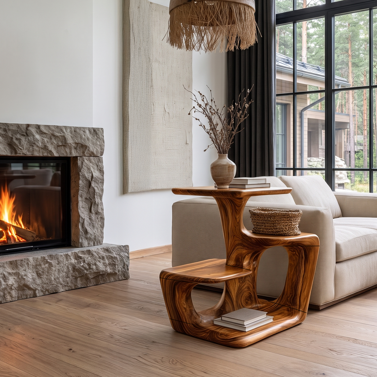 Modern Sculptural Side Table With Curved Form For Living Room