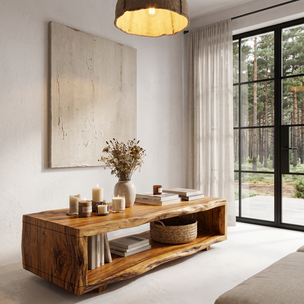 Natural Coffee Table With Bold Live Edge Frame For Living Room