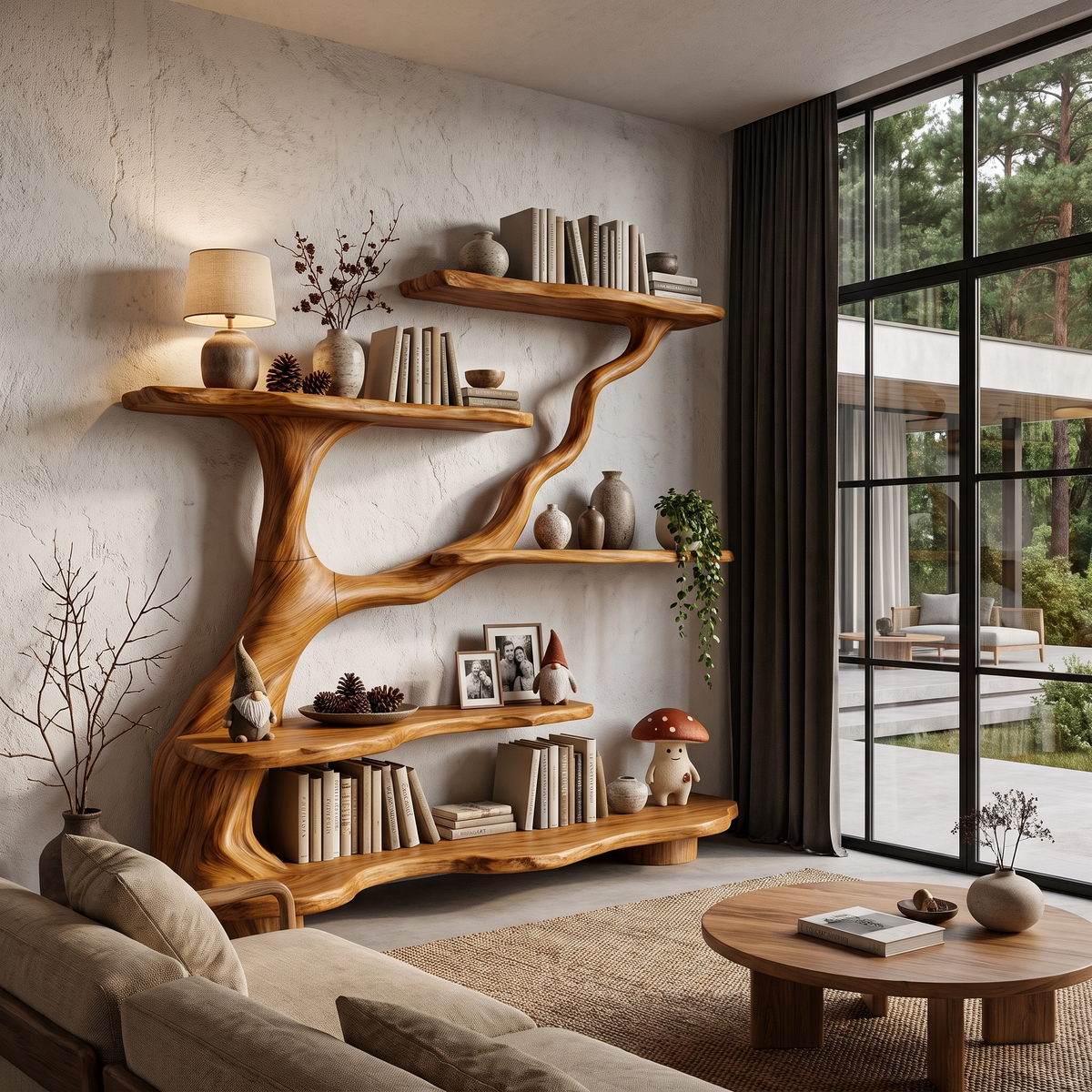 Organic Tree Bookshelf With Flowing Branch Design For Living Room