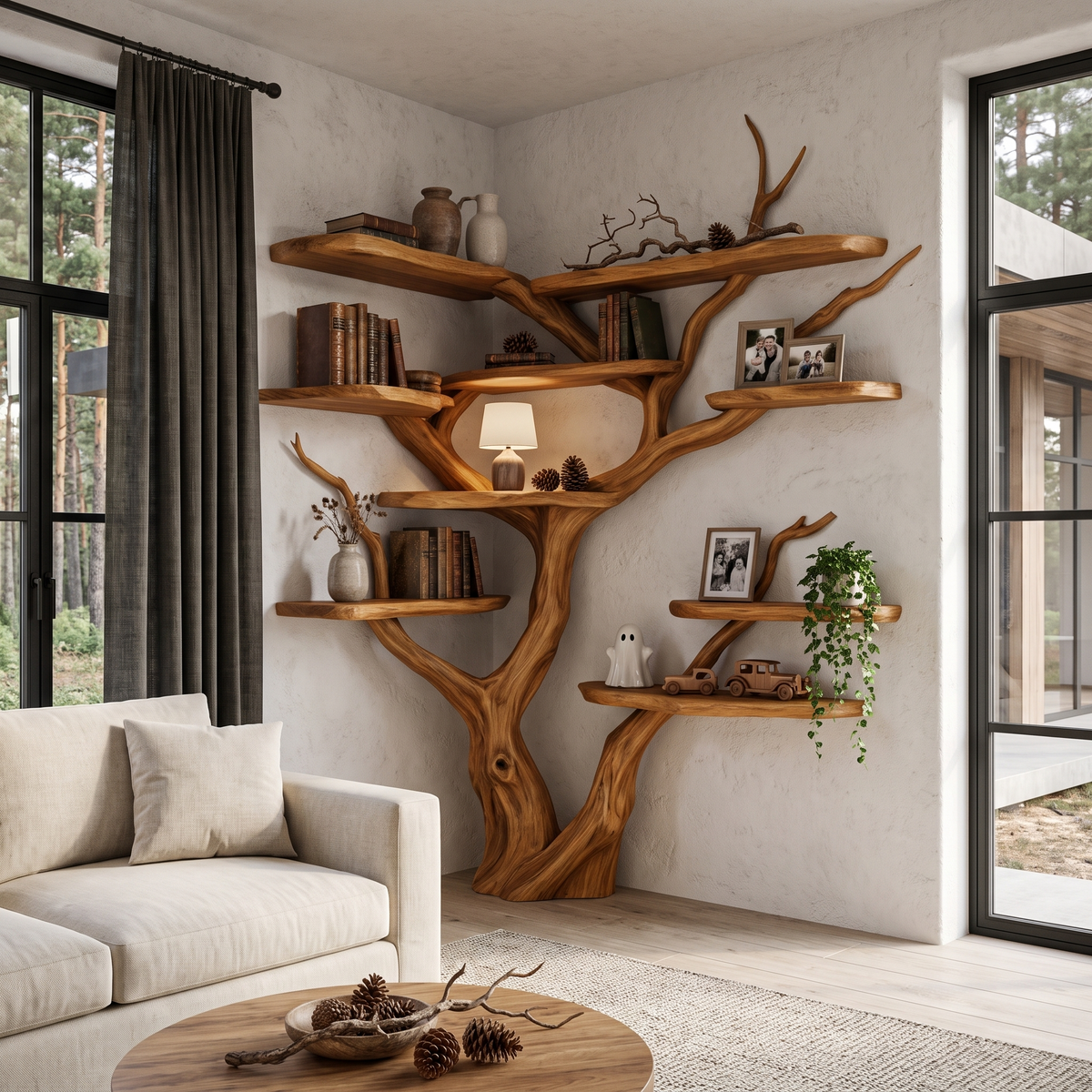 Contemporary Tree Bookshelf With Corner Branch Design For Home Office