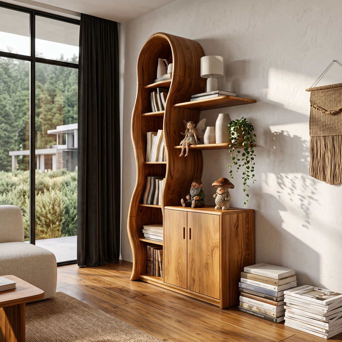 Contemporary Wooden Display Cabinet With Sculptural Branch Frame For Living Room