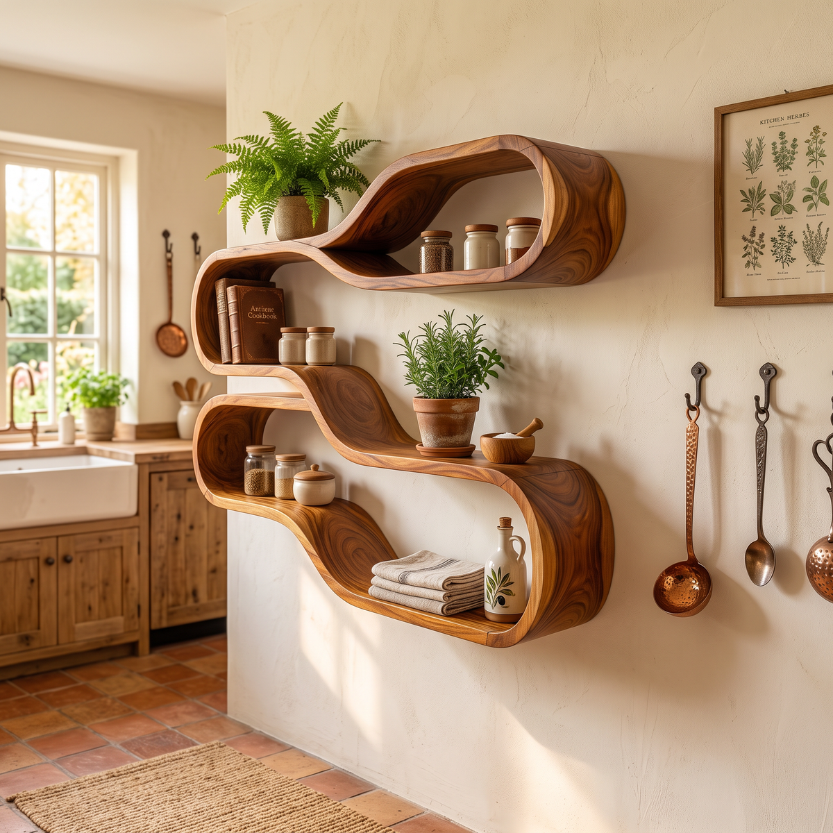 Japandi Wooden Wall Mounted Shelves For Bathroom
