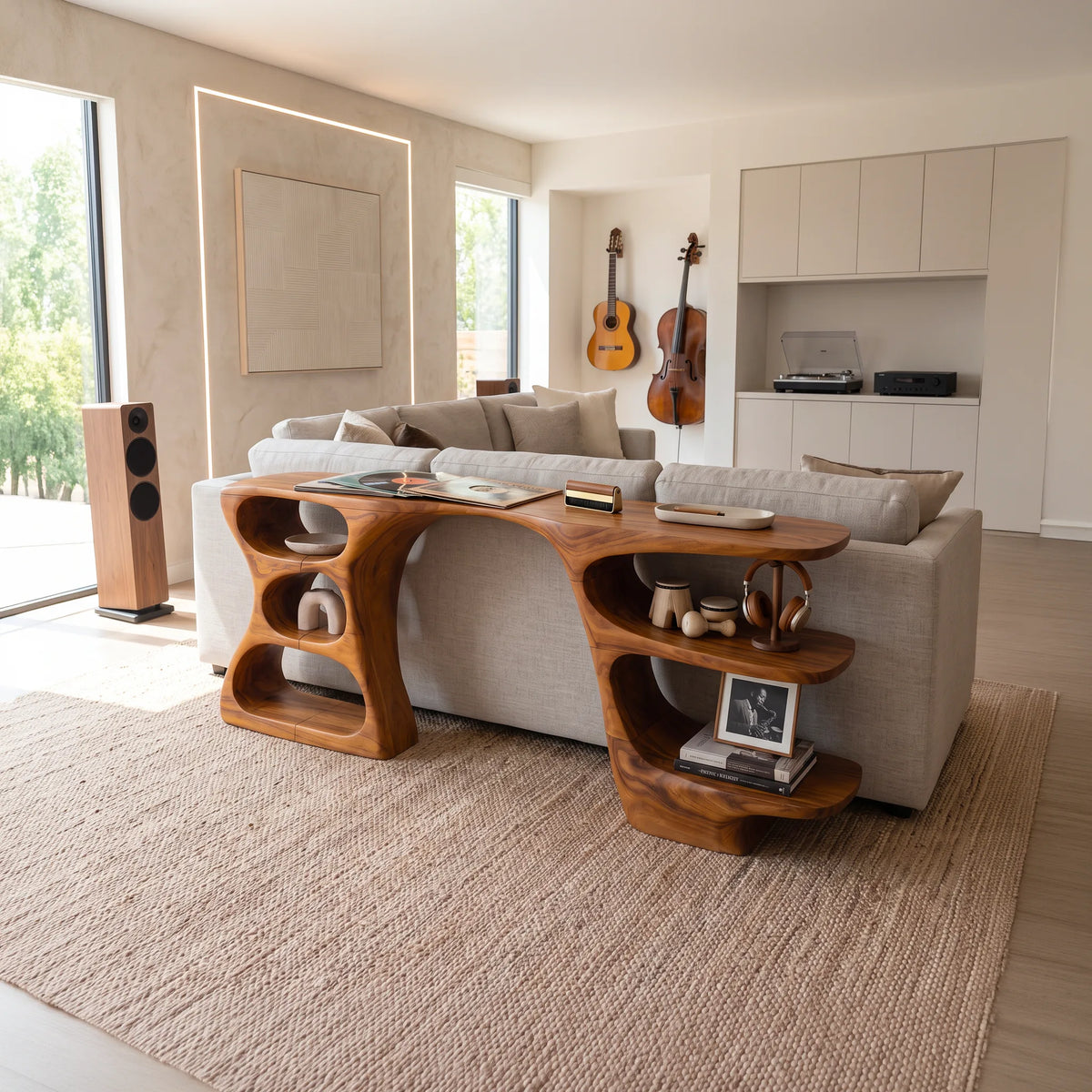 Organic Curved Storage Console For Contemporary Entryway