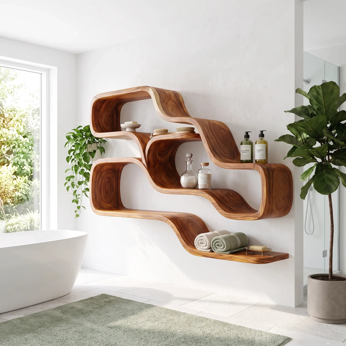 Farmhouse Organic Wood Shelves For Reading Nook