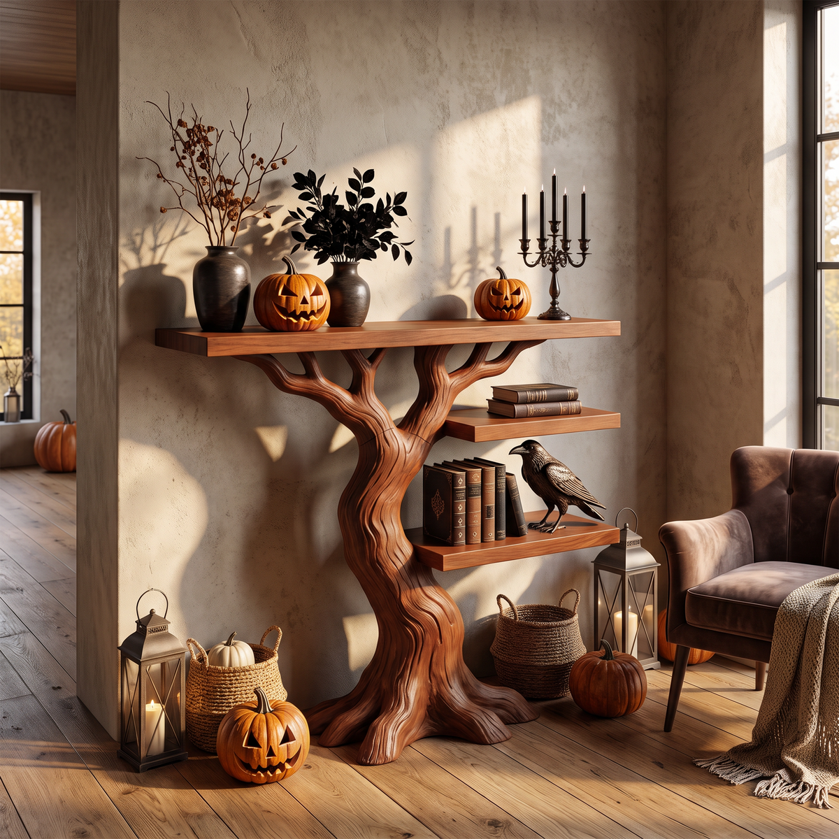 Contemporary Woodland Branch Console Table For Halloween Decor