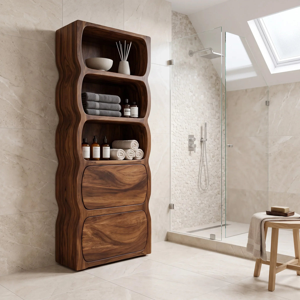 Sculptural Wavy Bathroom Cabinet With Storage Drawers For Bathroom