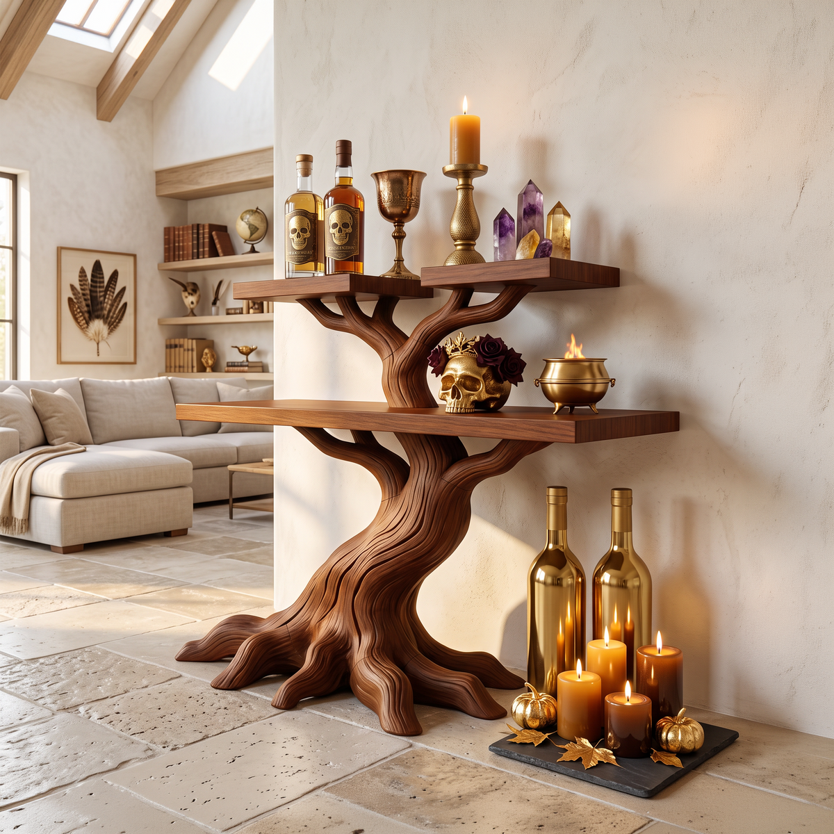 Minimalist Gnarled Tree Console For Vintage Halloween Decor
