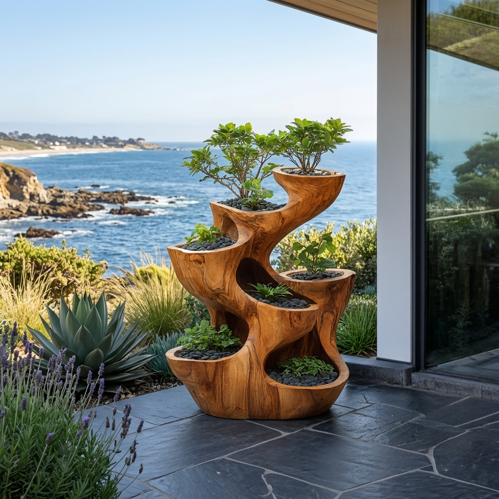 Organic Sculptural Multi Tier Planter For Garden Decor