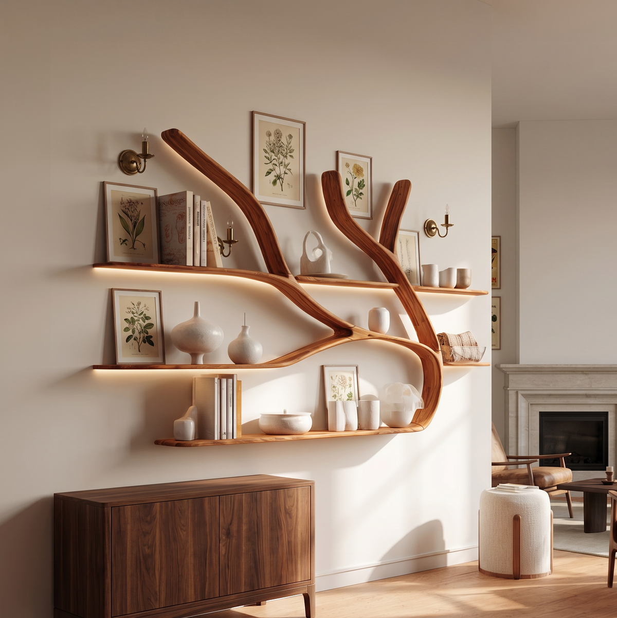 Minimalist Tree Branch Floating Bookshelf For Living Room