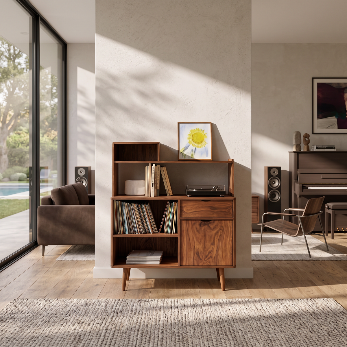 Modern Vinyl Record Cabinet With Drawers For Living