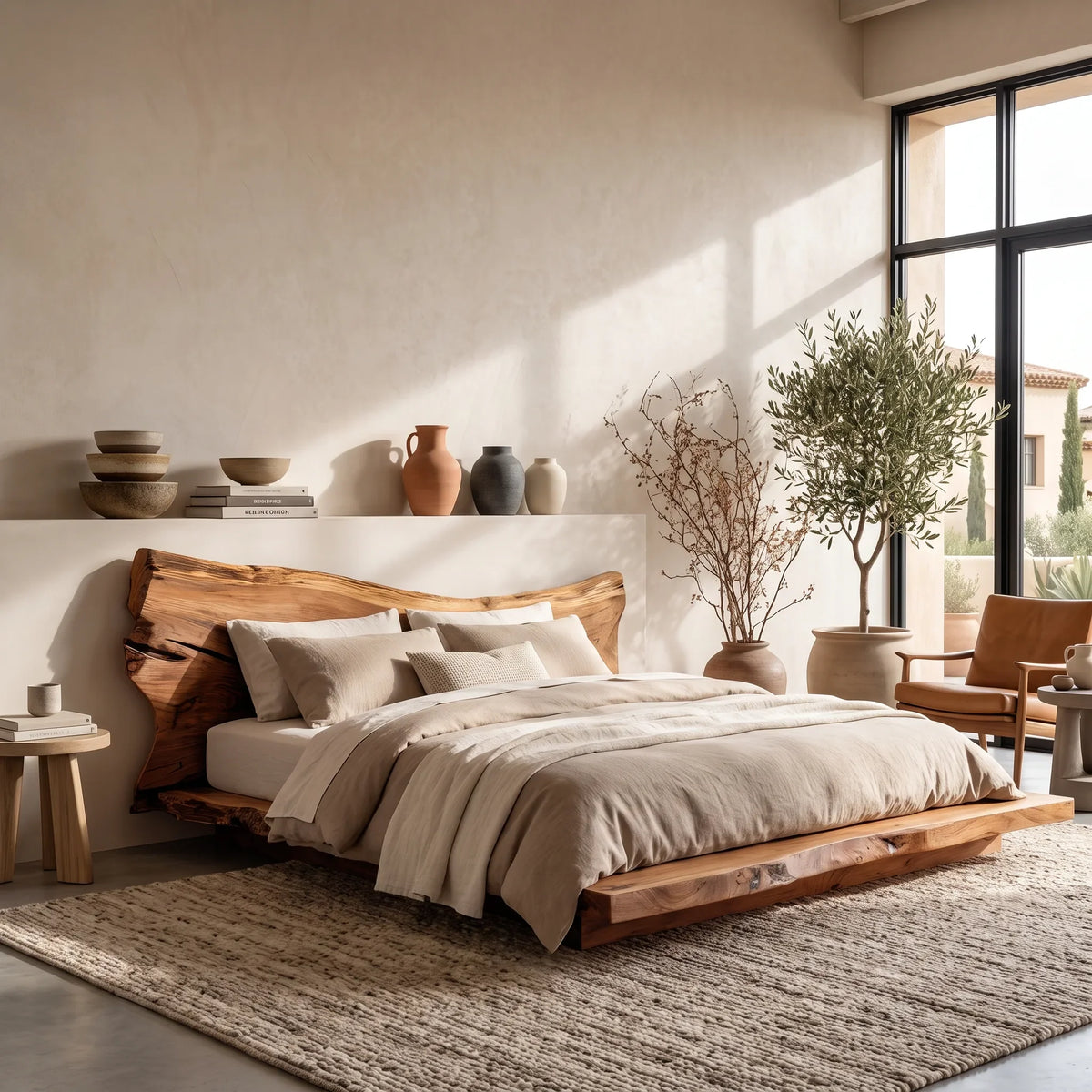 Modern Bed Frame Organic Sculptural Headboard For Contemporary Bedroom