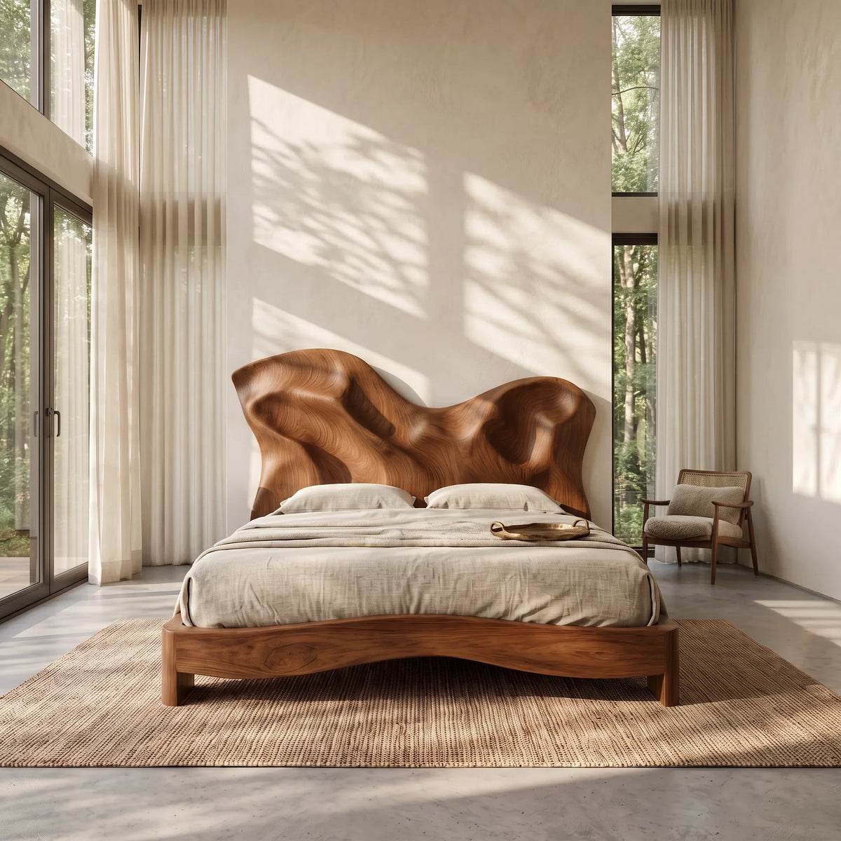 Modern Bed Frame Relief Carved Headboard For Luxury Master Bedroom