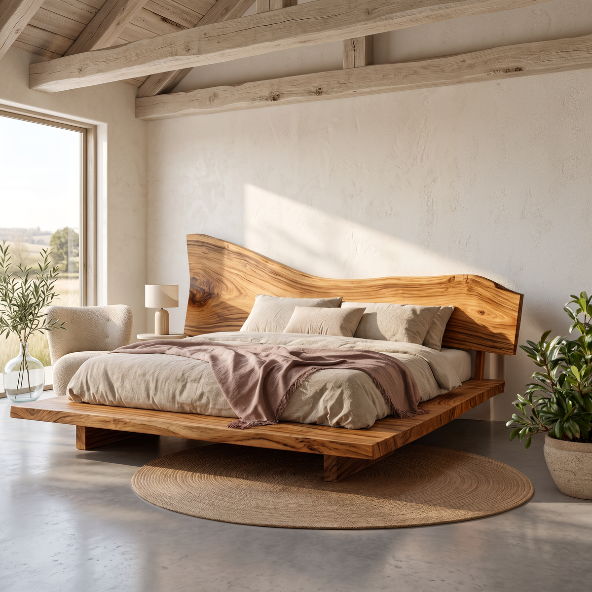 Sculptural Live Edge Bed Frame And Headboard For Master Bedroom