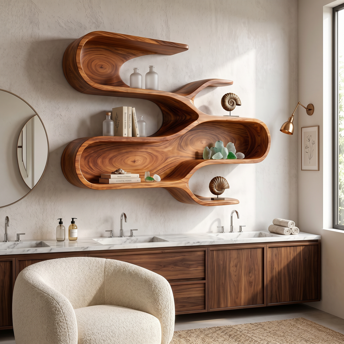 Modern Sculptural Floating Shelves For Living Room