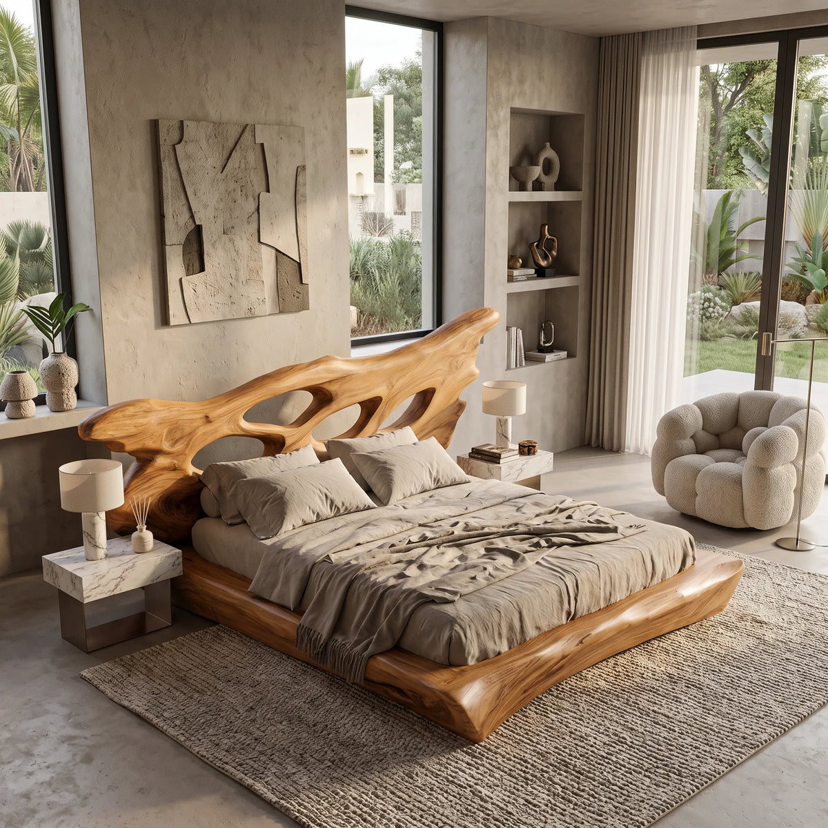 Modern Bed Frame Cutout Headboard For Luxury Master Bedroom