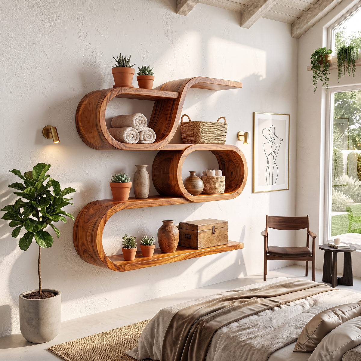 Modern Organic Wall Mounted Display Shelves For Entryway