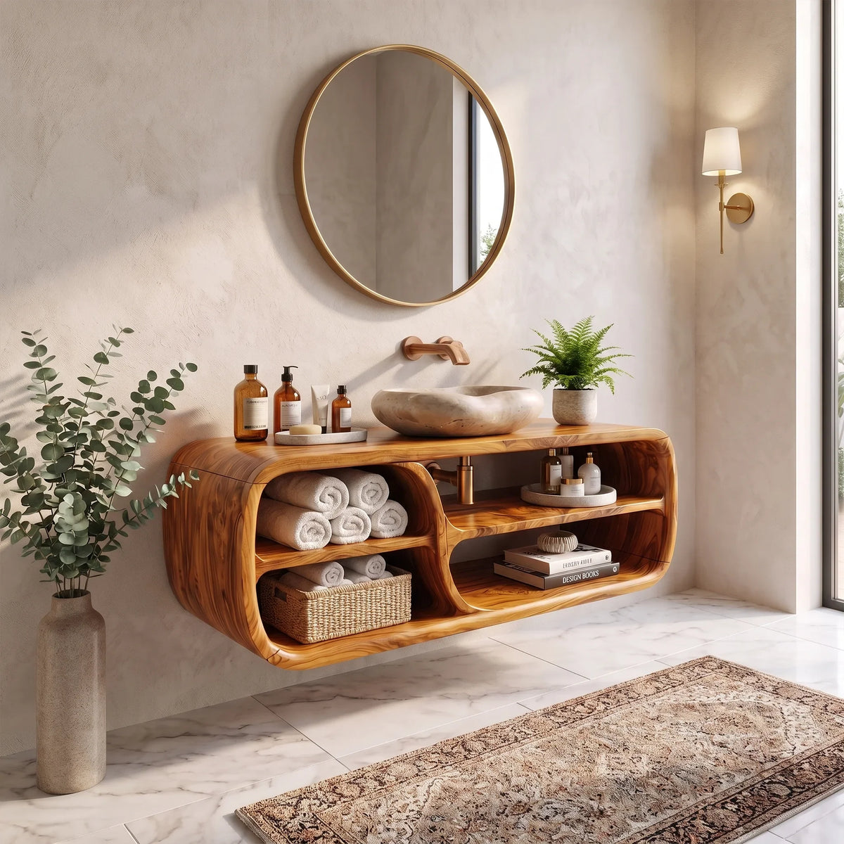 Sleek Floating Bathroom Vanity Bathroom Vanity With Sink Modern Bathroom Vanity Rounded Open Storage For Primary Bathroo