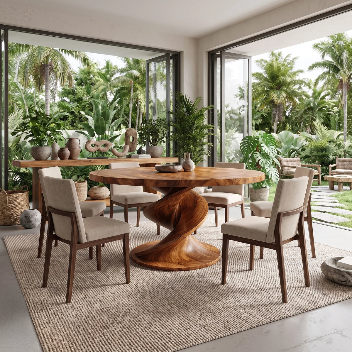 Relaxed Round Dining Table Wooden Dining Table Dining Room Table Spiral Base For Dining Room