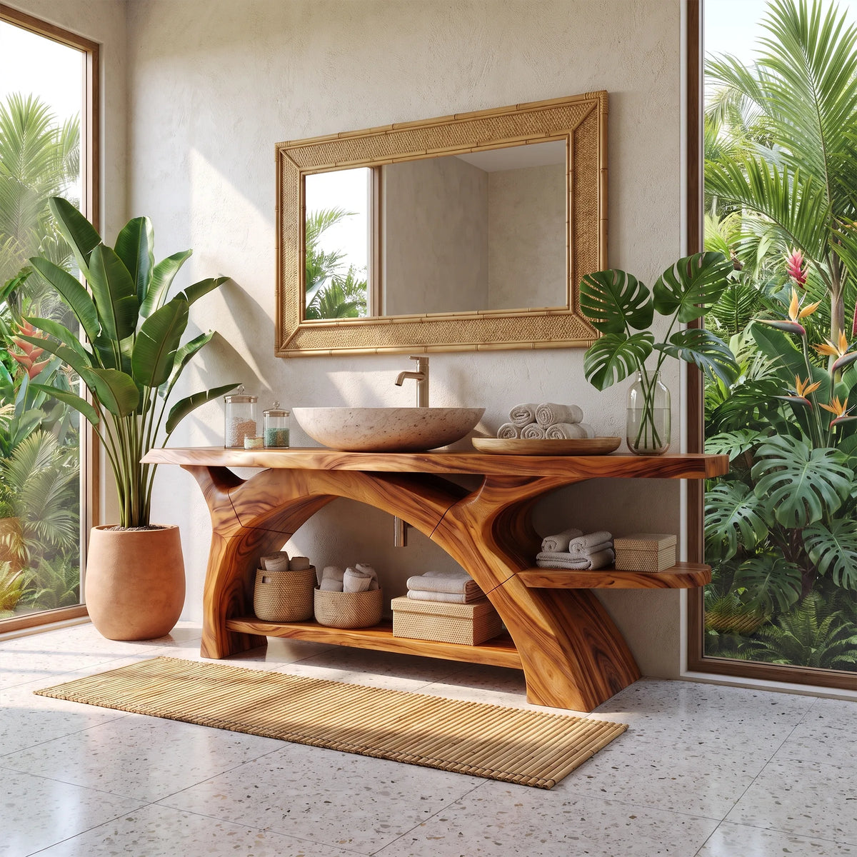 Serene Wooden Bathroom Vanity Bathroom Vanity With Sink Modern Bathroom Vanity Open Storage For Primary Bathroom