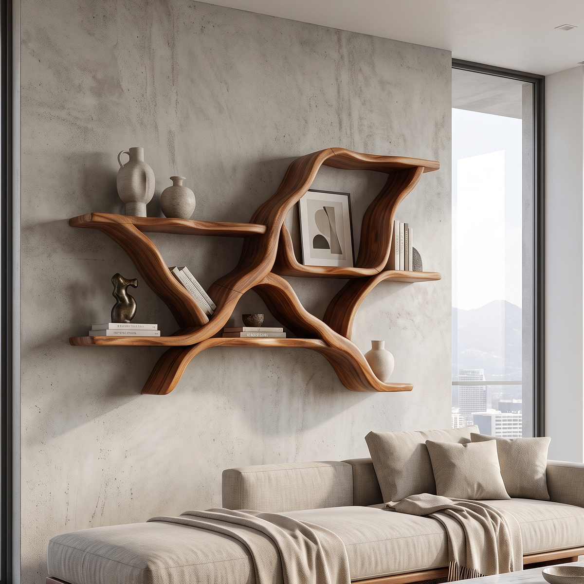 Mid Century Floating Display Shelves For Coffee Bar