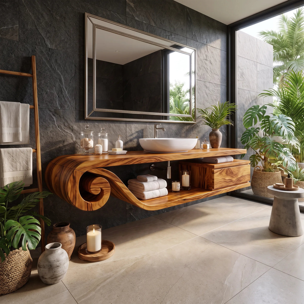 Flowing Floating Bathroom Vanity Floating Bathroom Vanity With Sink Modern Bathroom Vanity Curved Open Storage For Luxur