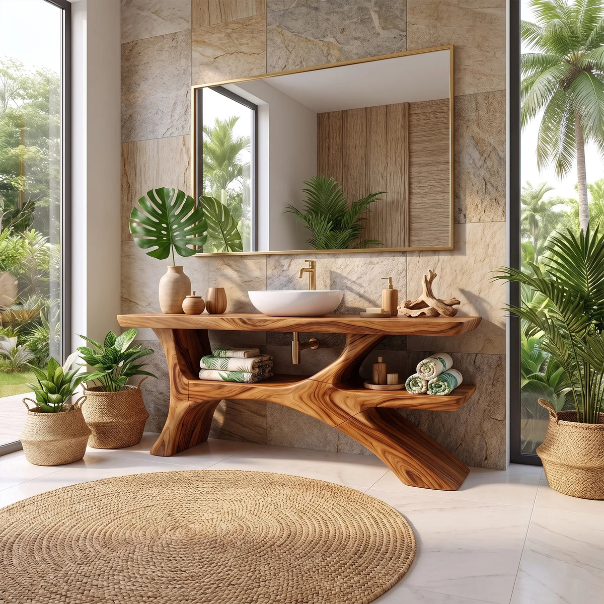 Airy Bathroom Vanity With Sink Modern Bathroom Vanity Wooden Bathroom Vanity Asymmetrical Open Shelf For Luxury Bathroom