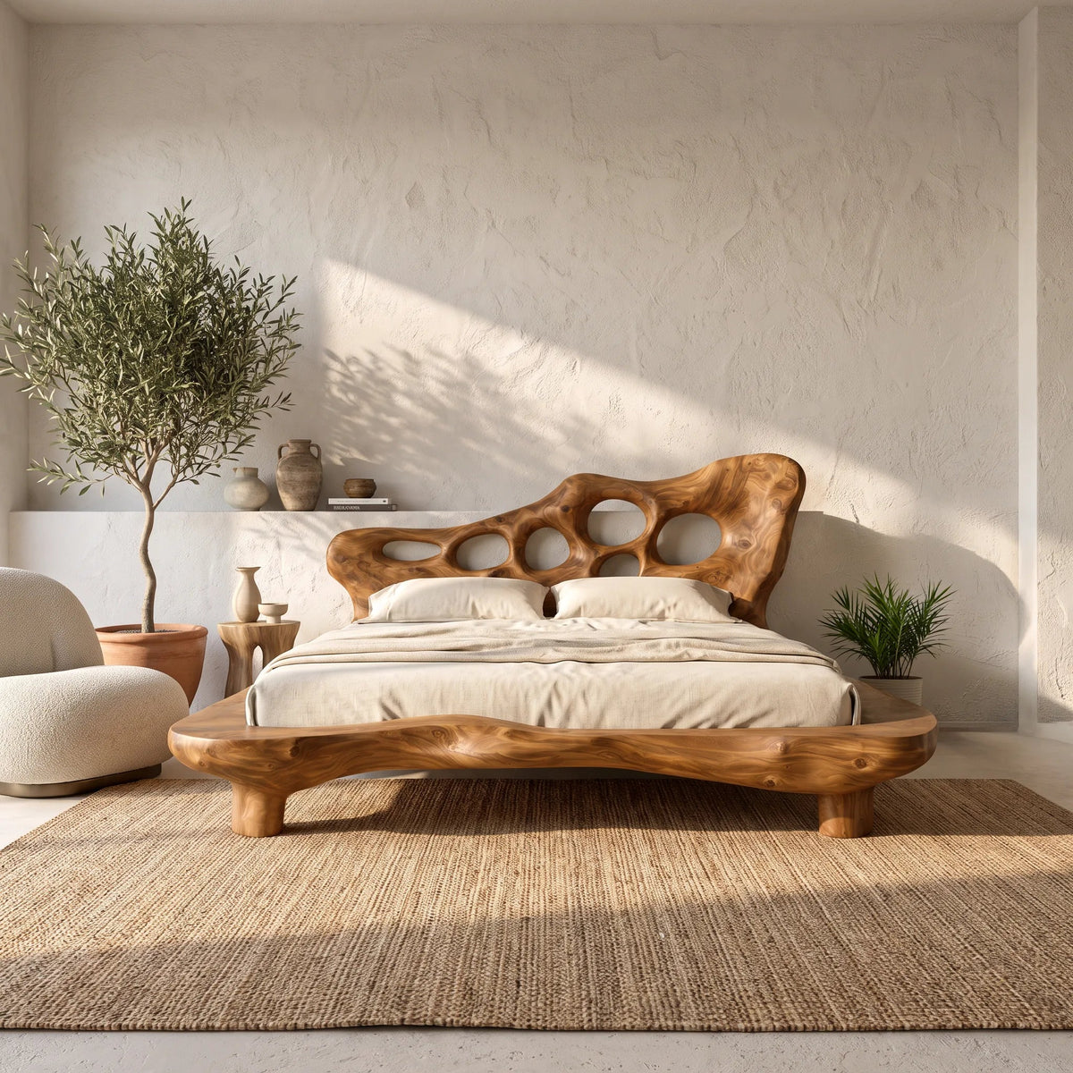 Contemporary Bed Frame Sculptural Headboard For Luxury Bedroom