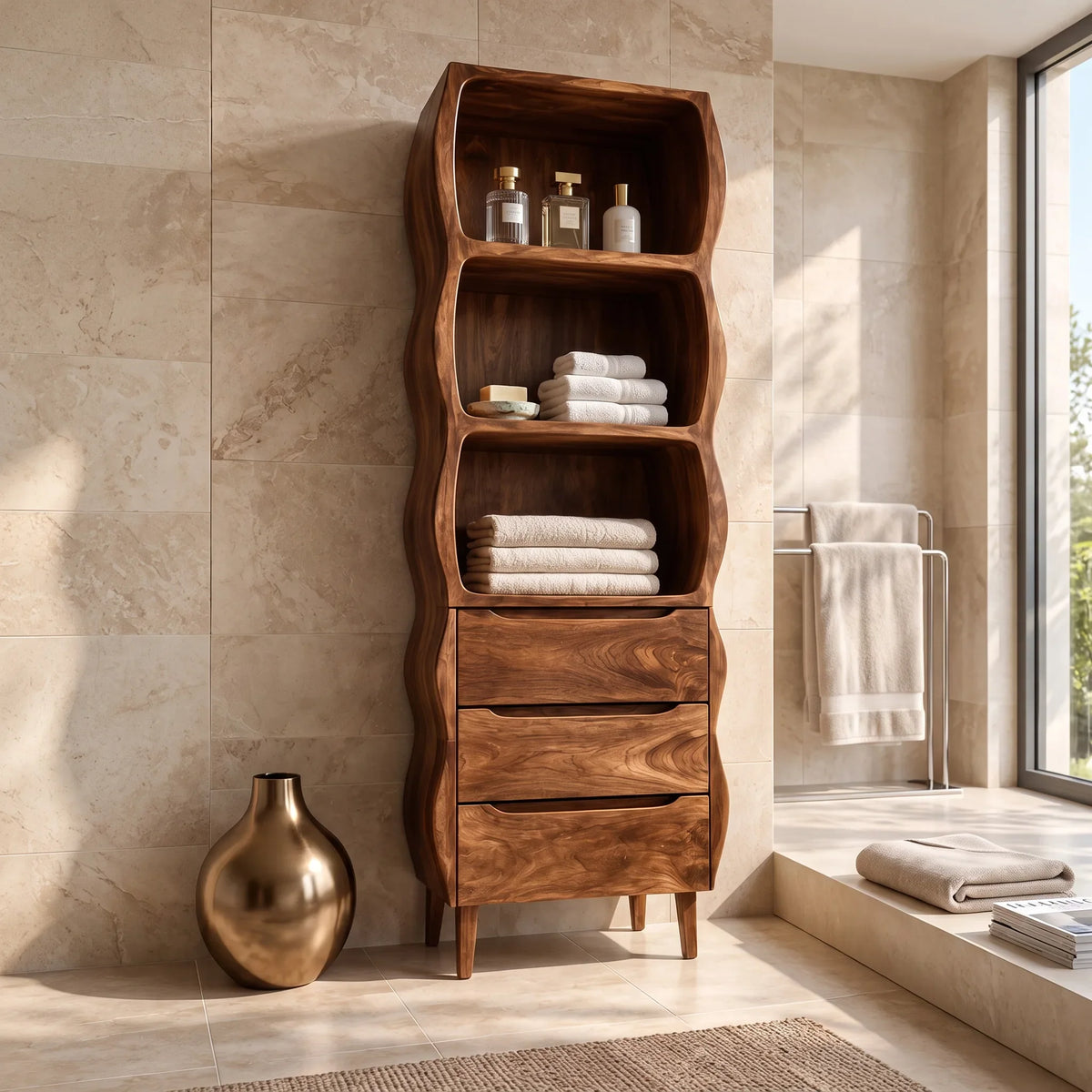 Modern Tall Bathroom Cabinet With Wavy Edges For Bathroom