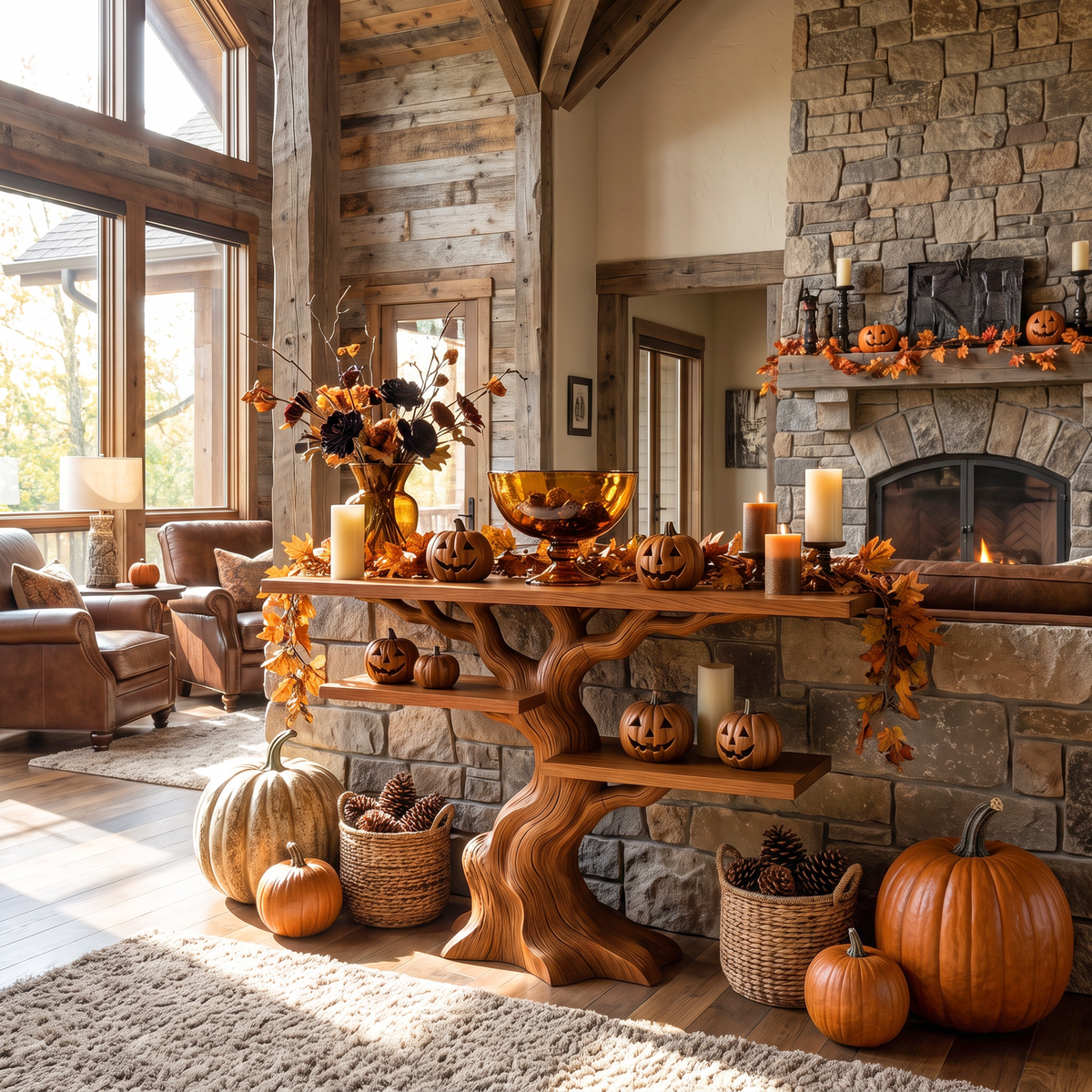 Organic Twisted Tree Sofa Table For Witchy Halloween Interior