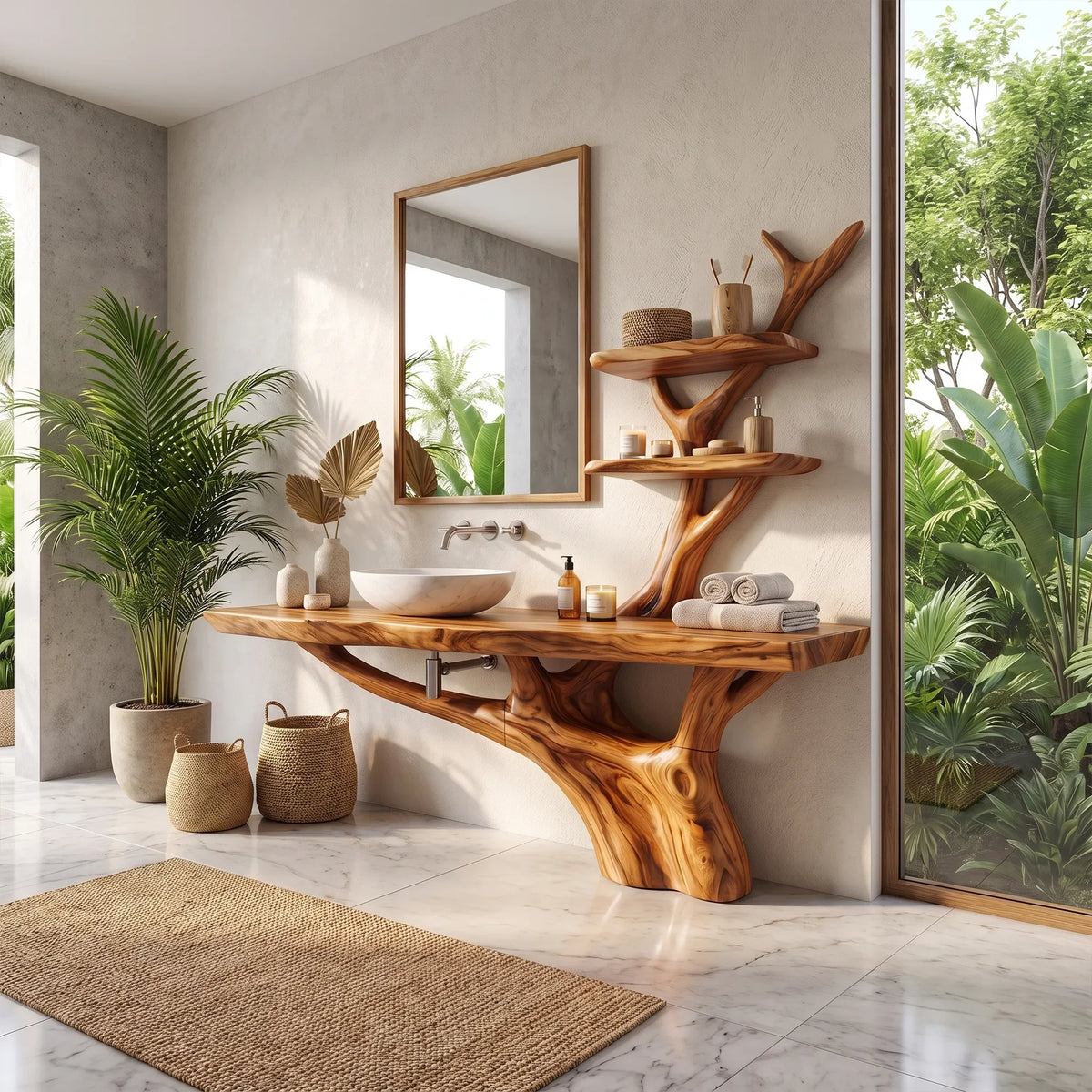 Organic Bathroom Vanity With Sink Wooden Bathroom Vanity Modern Bathroom Vanity Integrated Side Shelves For Primary Bath