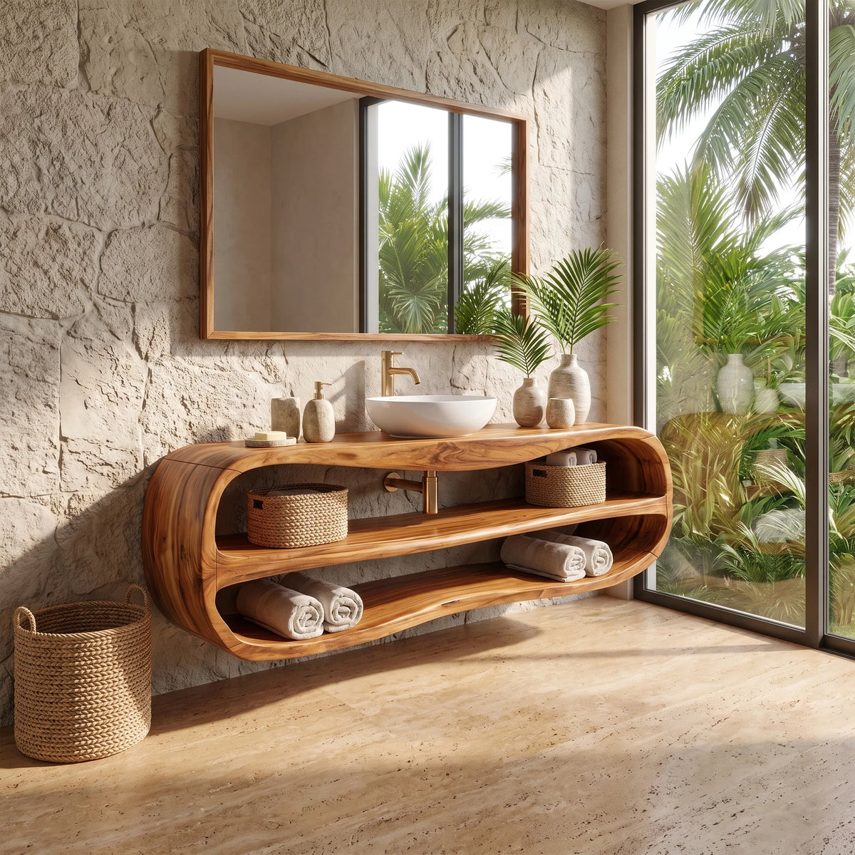 Contemporary Bathroom Vanity Bathroom Vanity With Sink Floating Bathroom Vanity Rounded Open Storage For Modern Bathroom
