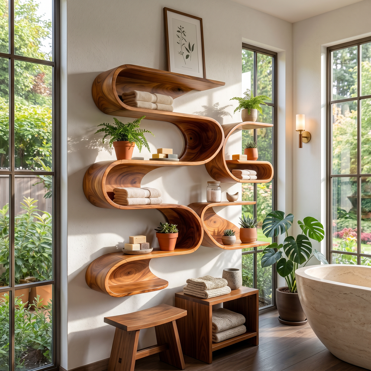 Organic Modern Wall Mounted Shelves For Bathroom