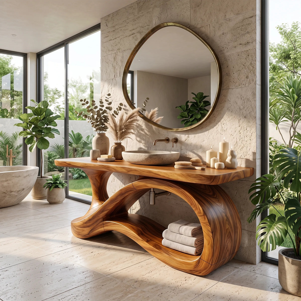 Airy Bathroom Vanity Bathroom Vanity With Sink Freestanding Bathroom Vanity Curved Base Storage For Primary Bathroom