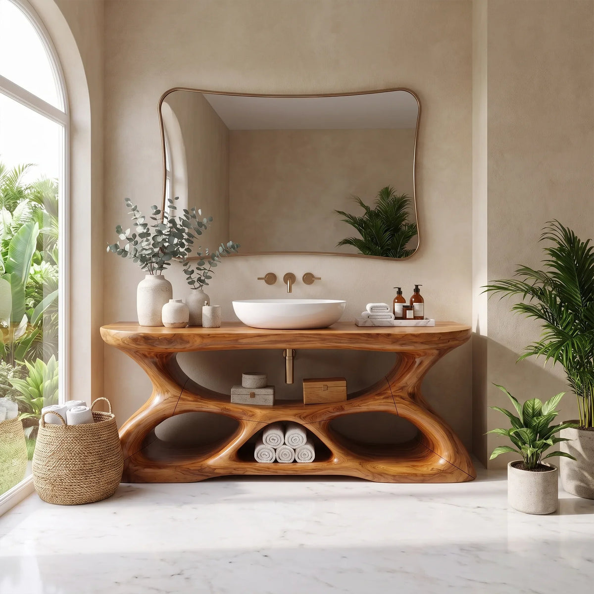 Graceful Bathroom Vanity With Sink Modern Bathroom Vanity Wooden Bathroom Vanity Sculptural Open Base For Primary Bathro