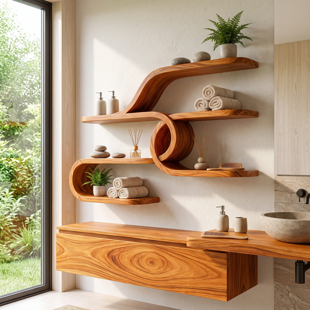Mid Century Floating Bar Shelves For Home Bar