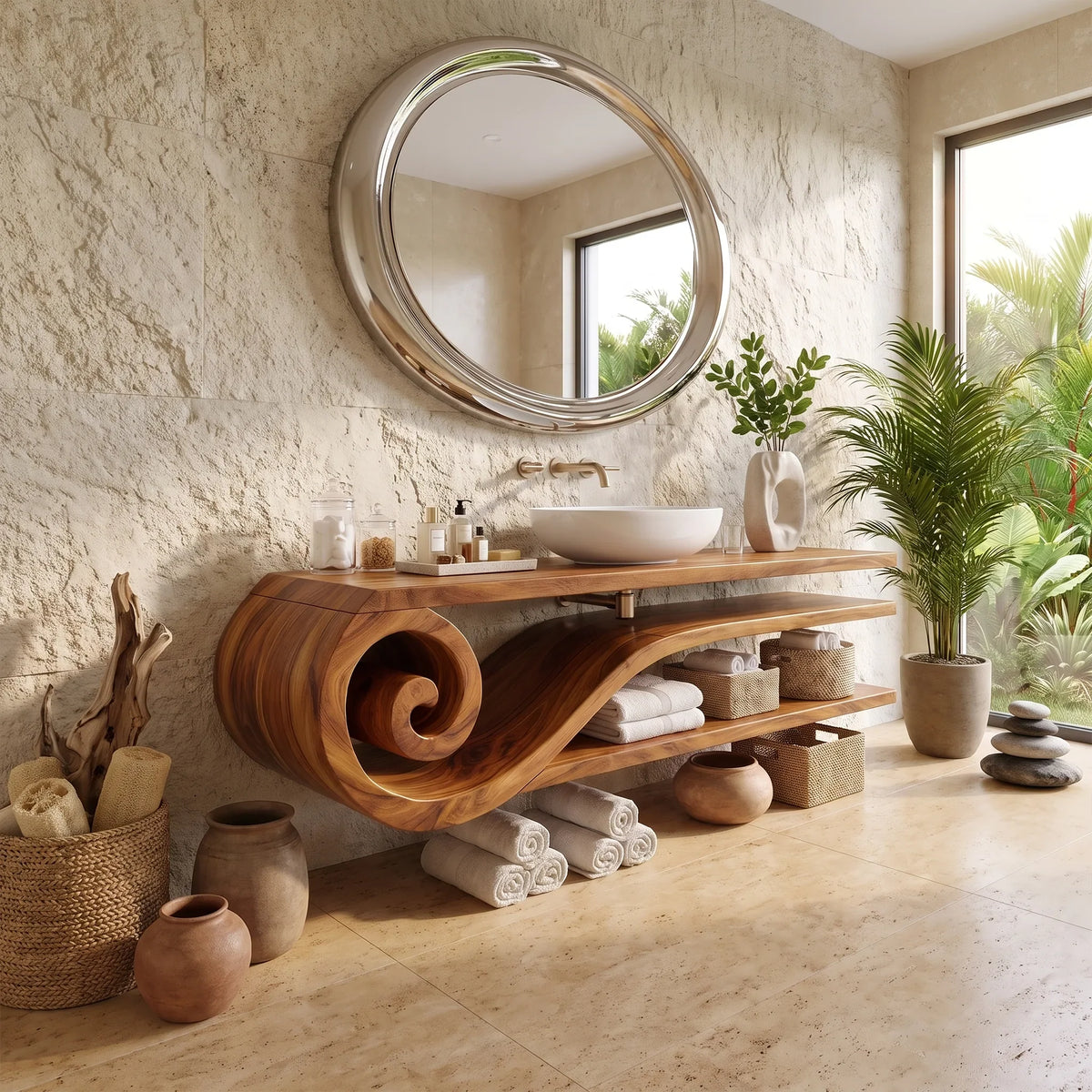 Calm Floating Bathroom Vanity Floating Bathroom Vanity With Sink Modern Bathroom Vanity Curved Open Shelves For Primary 
